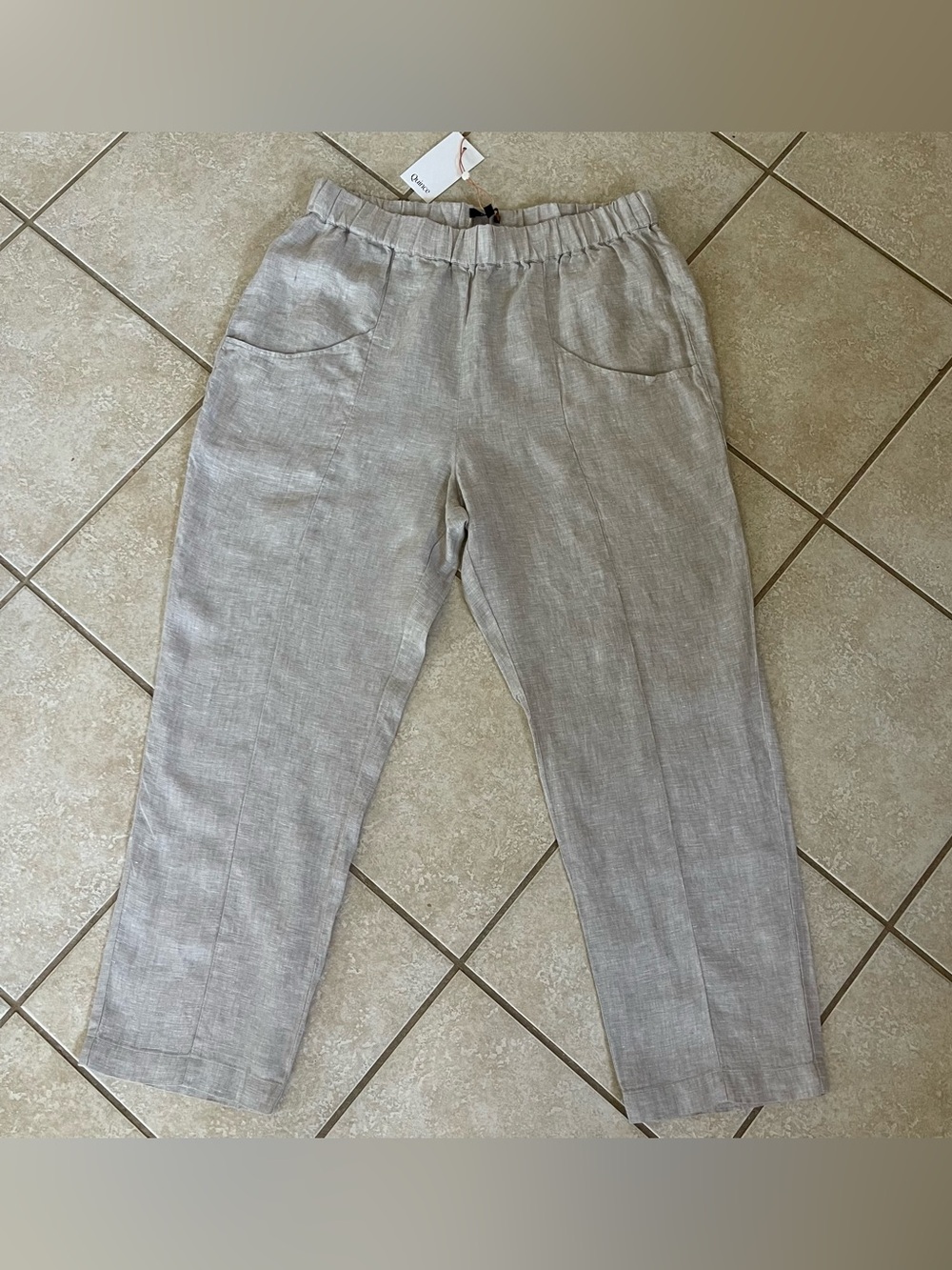 Quince Beige European 100% Linen Tapered Ankle Pants Flax Size Large NWT Coastal